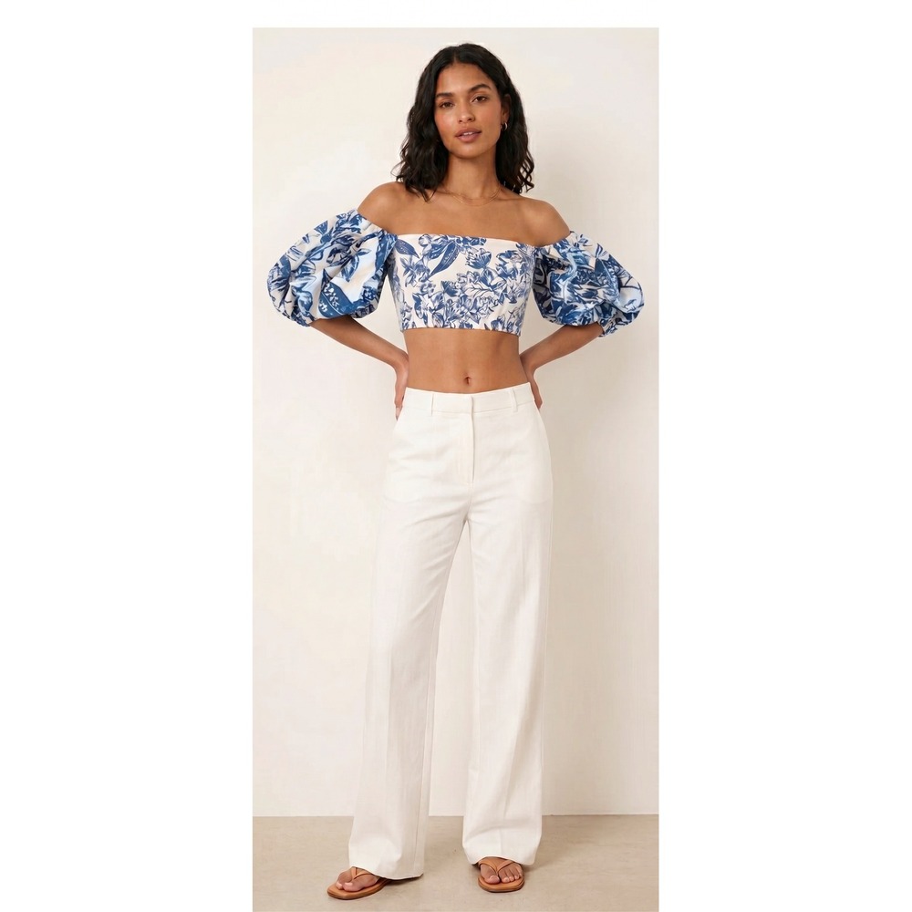 Abercrombie & Fitch Puff Sleeve Crop Top XS Coastal Cottagecore Romantic Floral